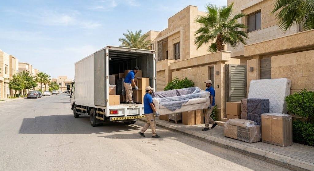 أثاث وصناديق مغلفة باحترافية وأمان وجاهزة للنقل ضمن خدمات نقل عفش حي المدار بجدة لضمان الحفاظ على الممتلكات وتوفير تجربة مريحة.